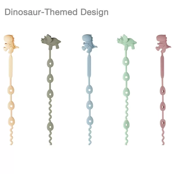 PandaEar Baby Toy Straps  5 Pack Dinosaur Silicone Pacifier Teether Harness Straps  Adjustable Baby Toy Holder for Bottles Strollers High Chairs Cribs