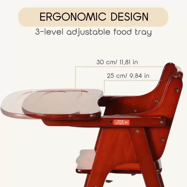 PandaEar Baby Wood High Chair with Removable Tray ampamp Soft Cushion Convertible Child Highchair Feeding Chair with Safety Harness