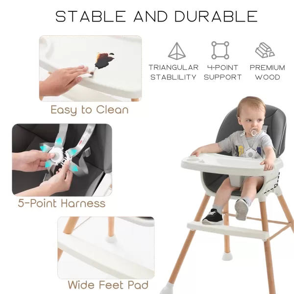 PandaEar Convertible HighChair Junior Seat Stool for Babies Toddlers with Removable Tray ampamp Safety Harness Adjustable Legs Charcoal Gray