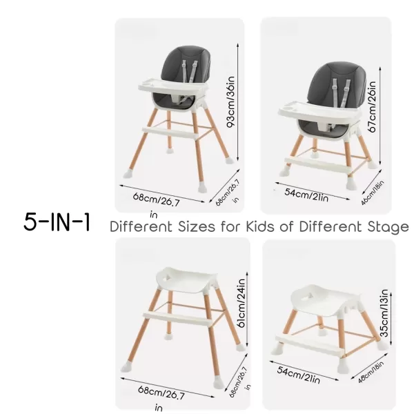 PandaEar Convertible HighChair Junior Seat Stool for Babies Toddlers with Removable Tray ampamp Safety Harness Adjustable Legs Charcoal Gray