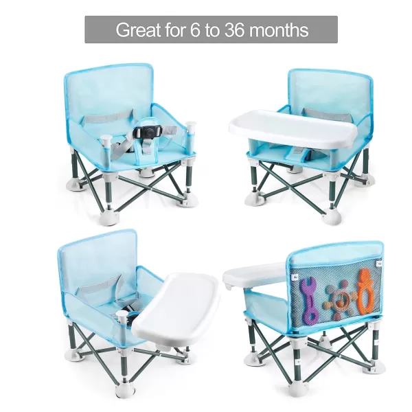 PandaEar Portable Travel Booster Seat with Tray Folding Baby Seat Booster High Chair for Dining Table Compact Camping Chair for Lawn Beach IndoorOutdoor Use Toddlers Kids PinkLight Blue