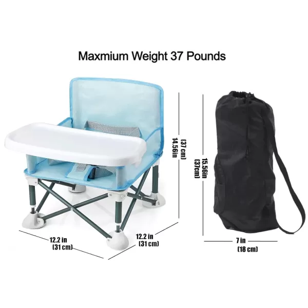 PandaEar Portable Travel Booster Seat with Tray Folding Baby Seat Booster High Chair for Dining Table Compact Camping Chair for Lawn Beach IndoorOutdoor Use Toddlers Kids PinkLight Blue