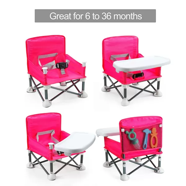 PandaEar Portable Travel Booster Seat with Tray Folding Baby Seat Booster High Chair for Dining Table Compact Camping Chair for Lawn Beach IndoorOutdoor Use Toddlers Kids PinkPink