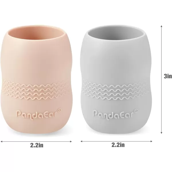 PandaEar Silicone Baby Feeding Set 2 Divided Suction Plate  2 Suction Bowl  2 Tiny Cup with 2 Spoons Baby Led Weaning Supplies Self Feeding Utensils Pink GrayPink Gray