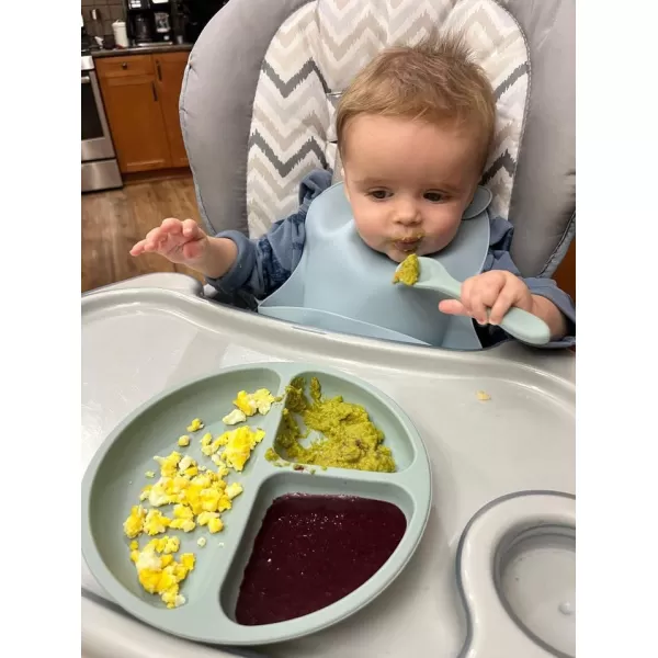 PandaEar Silicone Baby Feeding Set 2 Divided Suction Plate  2 Suction Bowl  2 Tiny Cup with 2 Spoons Baby Led Weaning Supplies Self Feeding Utensils Pink GrayBlue White