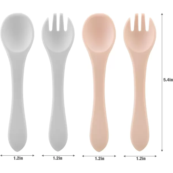 PandaEar Silicone Baby Feeding Set 2 Divided Suction Plate  2 Suction Bowl  2 Tiny Cup with 2 Spoons Baby Led Weaning Supplies Self Feeding Utensils Pink GrayPink Gray