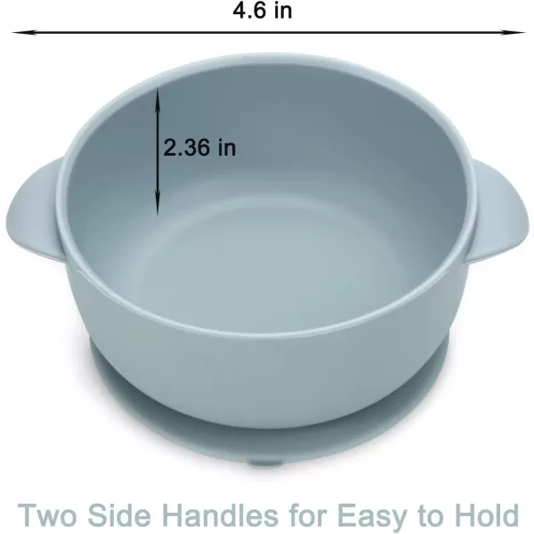 PandaEar Silicone Baby Feeding Set 2 Divided Suction Plate  2 Suction Bowl  2 Tiny Cup with 2 Spoons Baby Led Weaning Supplies Self Feeding Utensils Pink GrayBlue White