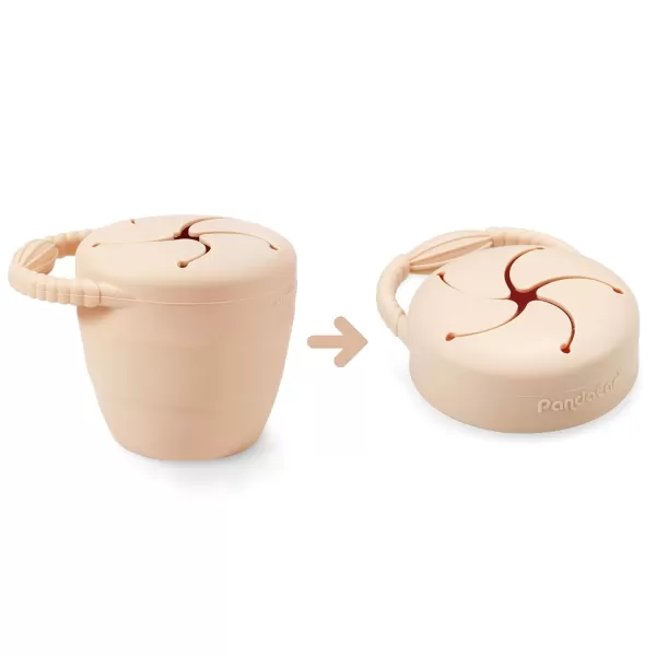 PandaEar Silicone Snack Containers Collapsible Toddler Snack Cups Spill Proof Food Catcher for Toddler Baby Pack of 2 Light TanWalnutPink  Linen