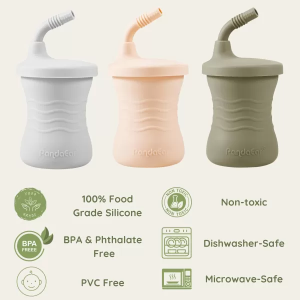 PandaEar Silicone Training Cup 3 Pack Baby Drinking Sippy Cups with Straw for Baby and Toddler 6 Months BrownPinkGrayBrownPinkGray