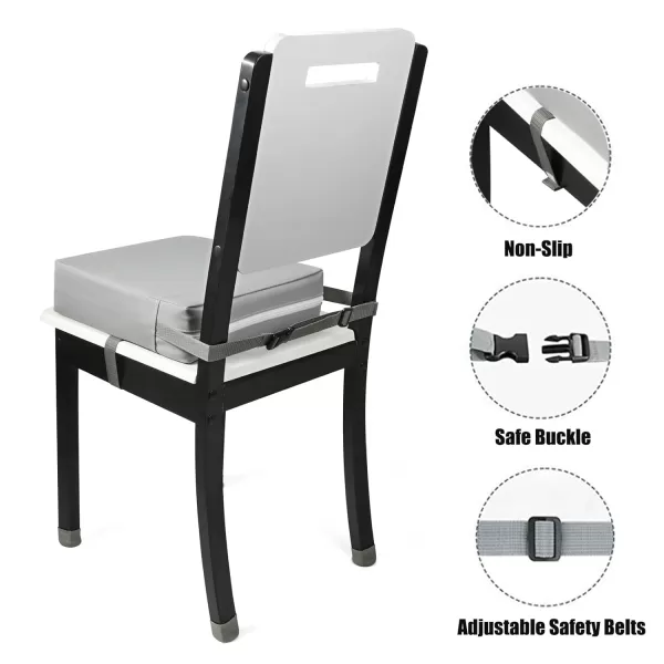 PandaEar Toddler Booster Seat for Dining Table Portable Increasing Booster Cushion for Kids Double Strap Safety NonSlip Bottom Grey