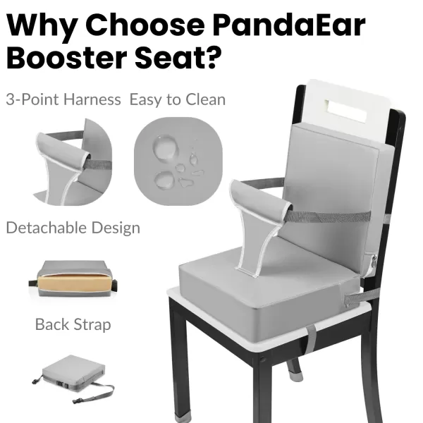 PandaEar Toddler Booster Seat for Dining Table Portable Increasing Booster Cushion with Backrest ampamp Adjustable Seat Belt for Kids Children NonSlip Bottom Grey