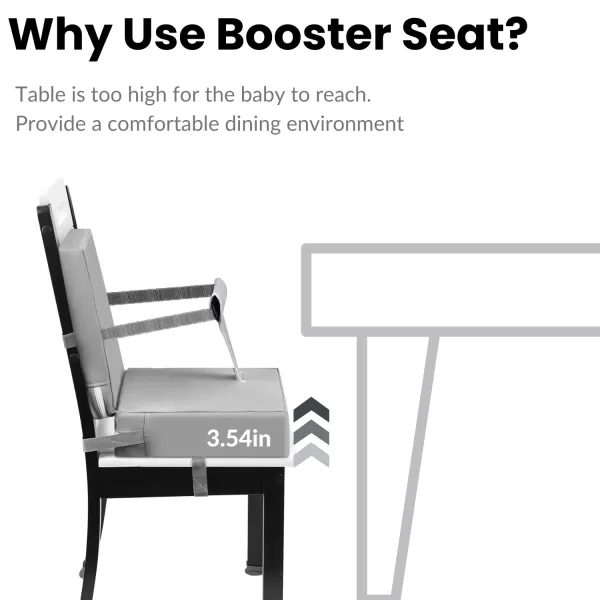 PandaEar Toddler Booster Seat for Dining Table Portable Increasing Booster Cushion with Backrest ampamp Adjustable Seat Belt for Kids Children NonSlip Bottom Grey