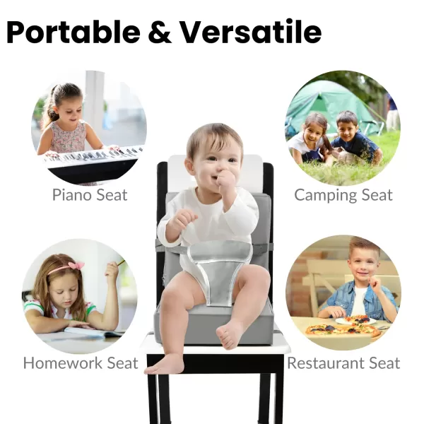 PandaEar Toddler Booster Seat for Dining Table Portable Increasing Booster Cushion with Backrest ampamp Adjustable Seat Belt for Kids Children NonSlip Bottom Grey