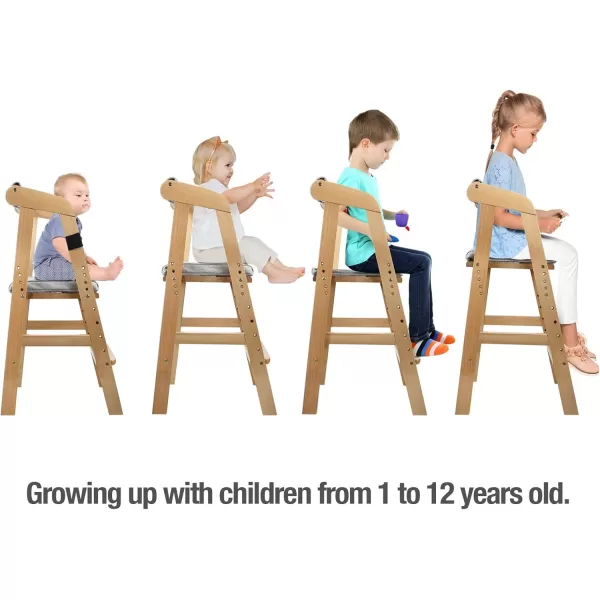 PandaEar Wooden High Chair for Toddlers Adjustable Child Highchair Feeding Chair with Removable Cushion ampamp Steps for Kids Dining Eating Studying