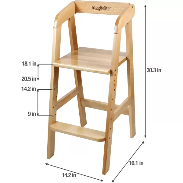 PandaEar Wooden High Chair for Toddlers Adjustable Child Highchair Feeding Chair with Removable Cushion ampamp Steps for Kids Dining Eating Studying