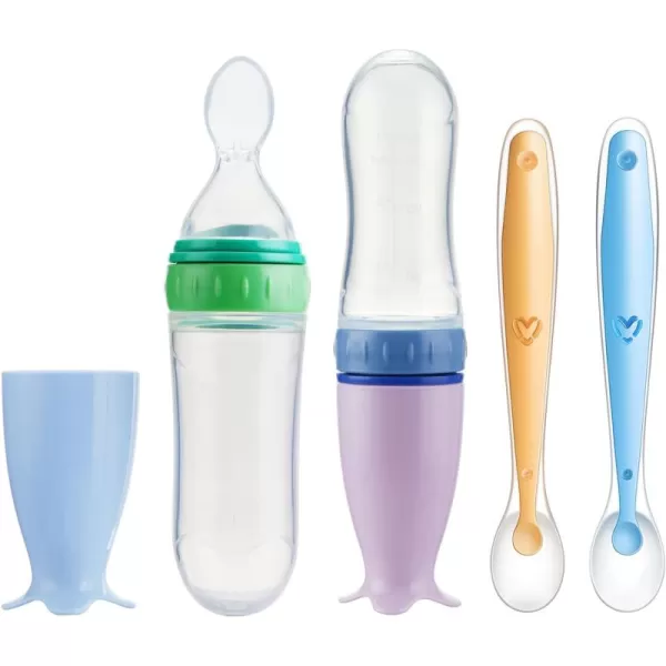 PandaEar 2 Pack Baby Food Spoon Dispenser  2 Silicone Baby Spoons Baby Spoon Bottle Feeder 4 oz Squeeze Spoon Feeder for Baby Food Travel Friendly Kids Toddlers Boys Girl
