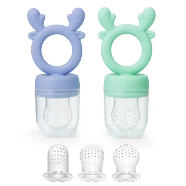 PandaEar 2 Pack Silicone Baby Fresh Fruit Feeder with 3 Different Size Silicone Pouch for Teething Relief Baby Food Feeder Pacifier Training Massaging Toy Teether