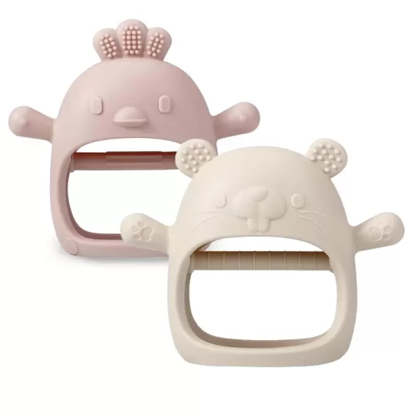 PandaEar 2 Pack Silicone Baby Teething Toys Baby Hand Teether Mitten for Sucking Needs Baby Chew Toys Hand Pacifier for Soothing Teething Pain Relief WhiteBlueWhitePink