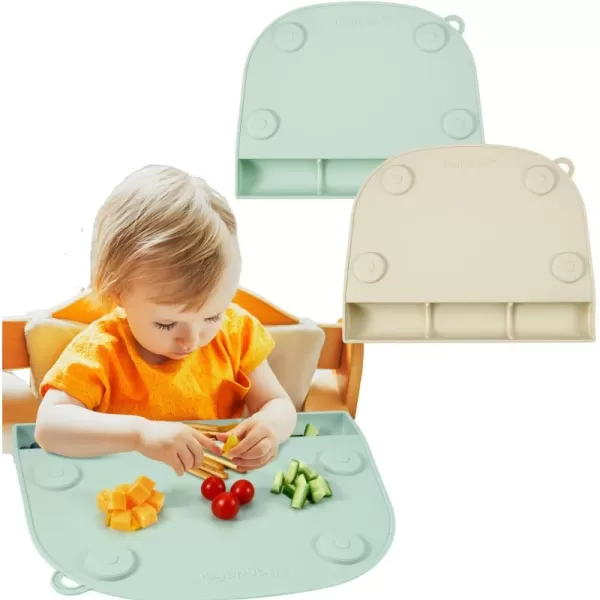 PandaEar 2 Pack Silicone Suction Placemats for Baby Kids Food Grade Mats Toddler Placemats with Food Catching Pockets for Dining Table ampamp Restaurants GreenBrown