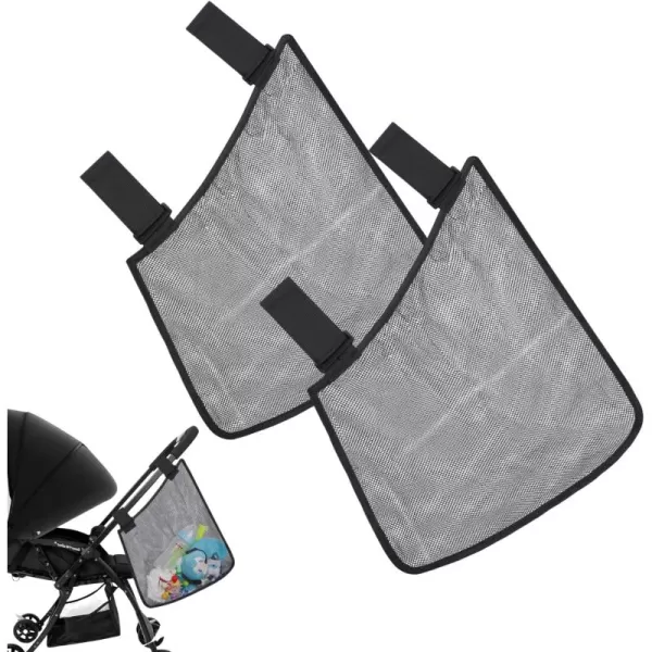 PandaEar 2 Pack Stroller Side Sling Baby Stroller Organizer Mesh Cargo Net Universal NonSlip Stroller Organizer ampamp Storage Black