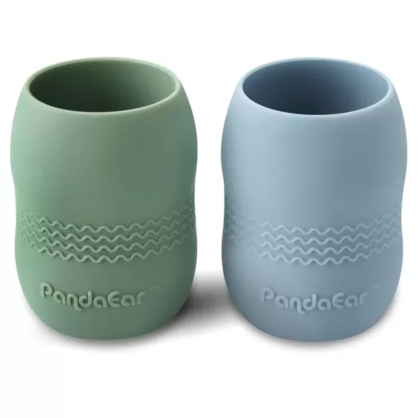 PandaEar 2 Pack100 Tiny Silicone Drinking Training Cup for Baby and Toddler BlueGreenBlueGreen