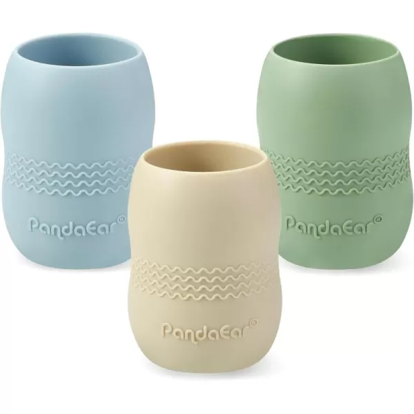 PandaEar 3 Pack 100 Tiny Silicone Drinking Training Cup for Baby and Toddler Tiny Open Cups for Infants BlueGreenTan