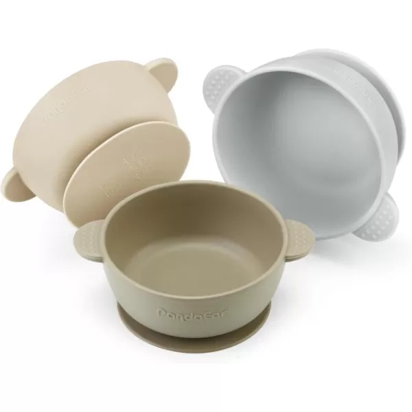 PandaEar 3 Pack Baby Bowls with Suction Stay Put Silicone Food Bowl for Babies Kids Toddlers Infants Food Grade Soft Safe BPAFree Silicone MultiColorBrown Grey Tan