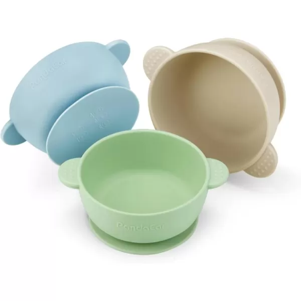 PandaEar 3 Pack Baby Bowls with Suction Stay Put Silicone Food Bowl for Babies Kids Toddlers Infants Food Grade Soft Safe BPAFree Silicone MultiColorBlue Green Linen