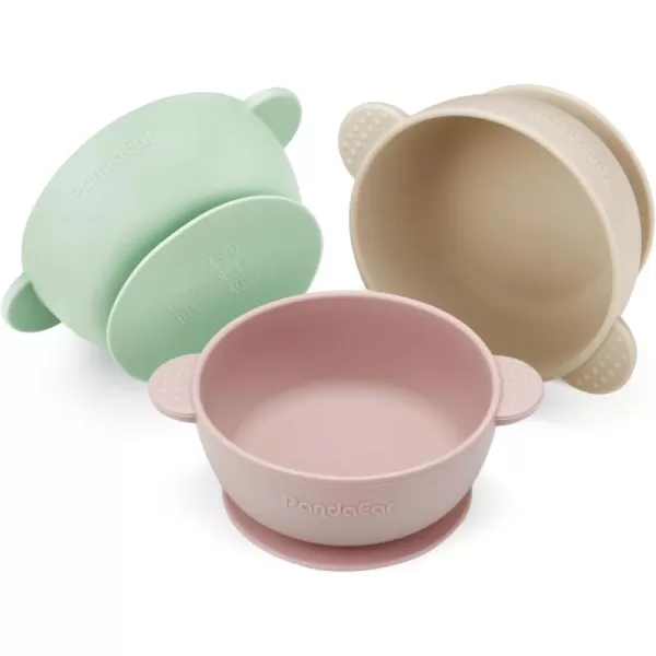 PandaEar 3 Pack Baby Bowls with Suction Stay Put Silicone Food Bowl for Babies Kids Toddlers Infants Food Grade Soft Safe BPAFree Silicone MultiColorPink Green Light Tan