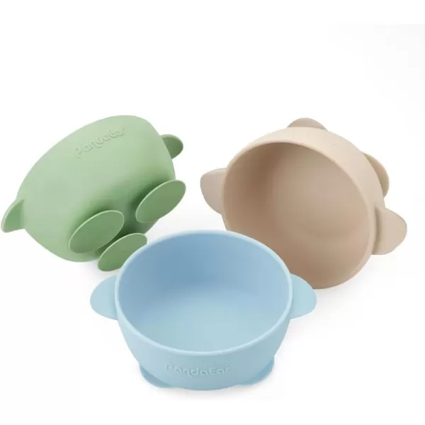 PandaEar 3 Pack Baby Suction Bowls Stay Put Silicone Food Bowl Babies Led Weaning Supplies for Kids Toddlers BPAFree BlueGreenBrown