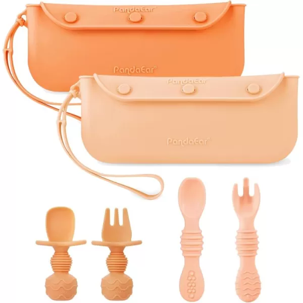 PandaEar 4 Pack Silicone Baby Spoons ampamp Forks with 2 Pack Baby Cutlery Holder Bags Baby Feeding Set Self Feeding Utensils ampamp Reusable Portable Flatware Box Tableware Organizer Storage Case