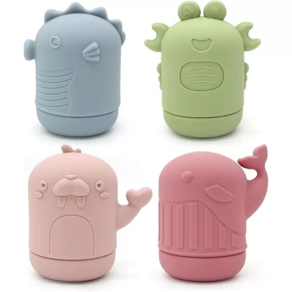 PandaEar 4 Pack Silicone Bath Toys for Babies 06 612 Months Mold Free Bathtub Toys for Toddlers Kids Infant Non Toxic Swimming Shower Toys for Toddlers 13 A
