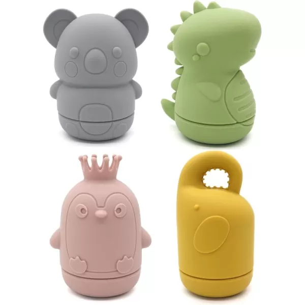 PandaEar 4 Pack Silicone Bath Toys for Babies 06 612 Months Mold Free Bathtub Toys for Toddlers Kids Infant Non Toxic Swimming Shower Toys for Toddlers 13 BCoilorful