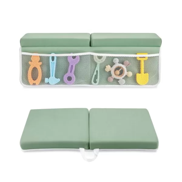 PandaEar Baby Bath Kneeler ampamp Elbow Rest Pad Comfortable NonSlip Kneeling Mat Cushion with Toy Organizer Storage Pockets Foldable Foam Mat for Toddler Bathroom Bathing Time GreyGreen