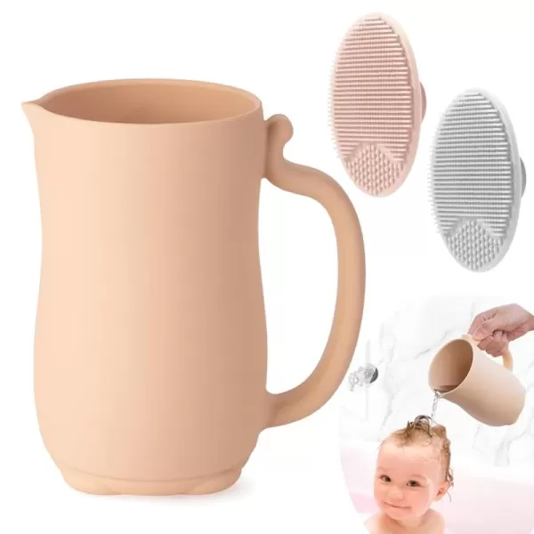 PandaEar Baby Bath Rinse Cup Silicone Baby Shampoo Rinser with 2 Pack Cradle Cap Brush for Kids Toddler Body Washing PinkPink