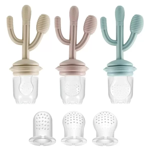 PandaEar Baby Fruit Food Feeder Pacifier 3 Pack Silicone Feeder Cactus Shape Teething Toy Teether 3 Sizes Silicone Pouches for Babies Toddlers Infants Kids BPAFree Food Grade Soft Safe PinkPink