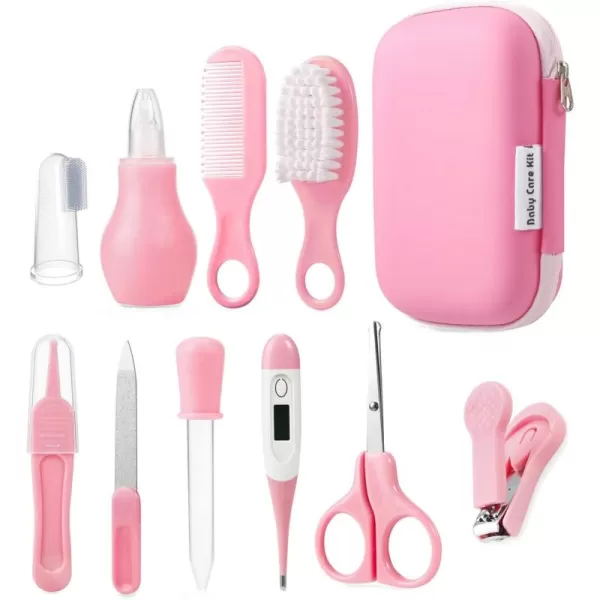 PandaEar Baby Healthcare and Grooming Kit Baby Safety Set Baby Comb Brush Finger Toothbrush Nail Clippers Scissors Nasal Aspirator Baby Essentials Nursery Care Kit BluePink