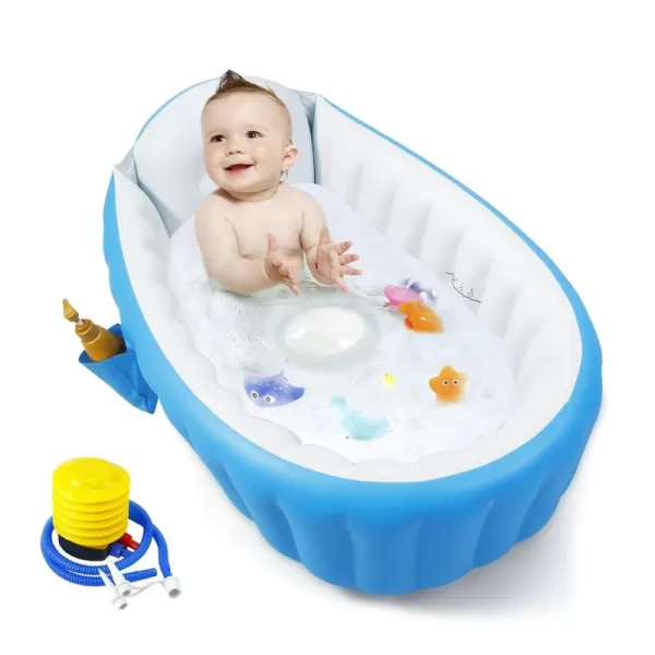 PandaEar Baby Inflatable Bathtub Portable Travel Baby Infant Bath Tub Toddler Bathtub with Air Pump Foldable NonSlip Shower Basin Mini Air Swimming Pool for Newborn PinkBlue