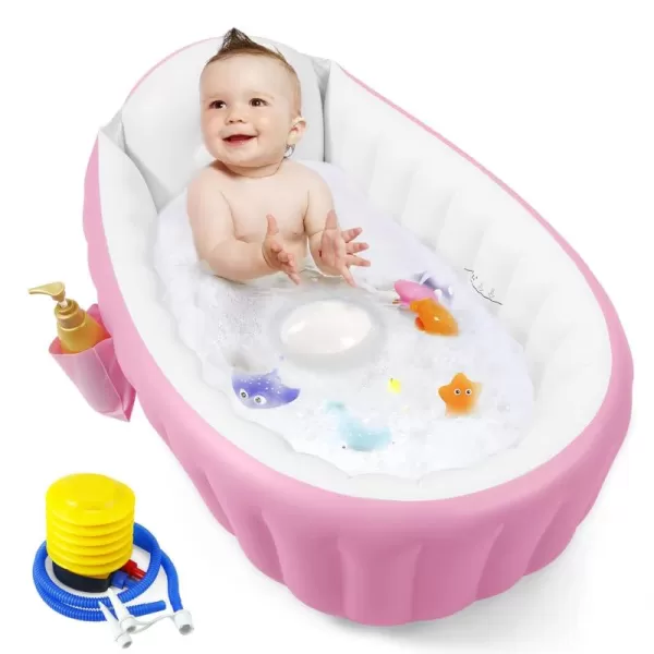 PandaEar Baby Inflatable Bathtub Portable Travel Baby Infant Bath Tub Toddler Bathtub with Air Pump Foldable NonSlip Shower Basin Mini Air Swimming Pool for Newborn PinkPink
