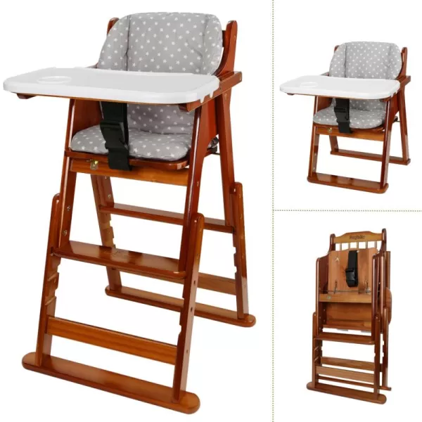 PandaEar Baby Wood High Chair with Removable Tray ampamp Soft Cushion Convertible Child Highchair Feeding Chair with Safety Harness