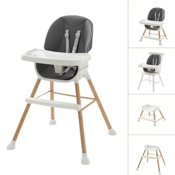 PandaEar Convertible HighChair Junior Seat Stool for Babies Toddlers with Removable Tray ampamp Safety Harness Adjustable Legs Charcoal Gray