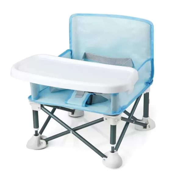 PandaEar Portable Travel Booster Seat with Tray Folding Baby Seat Booster High Chair for Dining Table Compact Camping Chair for Lawn Beach IndoorOutdoor Use Toddlers Kids PinkLight Blue