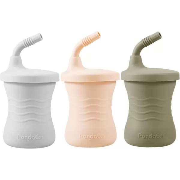 PandaEar Silicone Training Cup 3 Pack Baby Drinking Sippy Cups with Straw for Baby and Toddler 6 Months BrownPinkGrayBrownPinkGray
