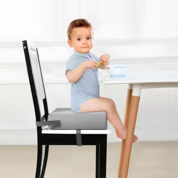 PandaEar Toddler Booster Seat for Dining Table Portable Increasing Booster Cushion for Kids Double Strap Safety NonSlip Bottom Grey