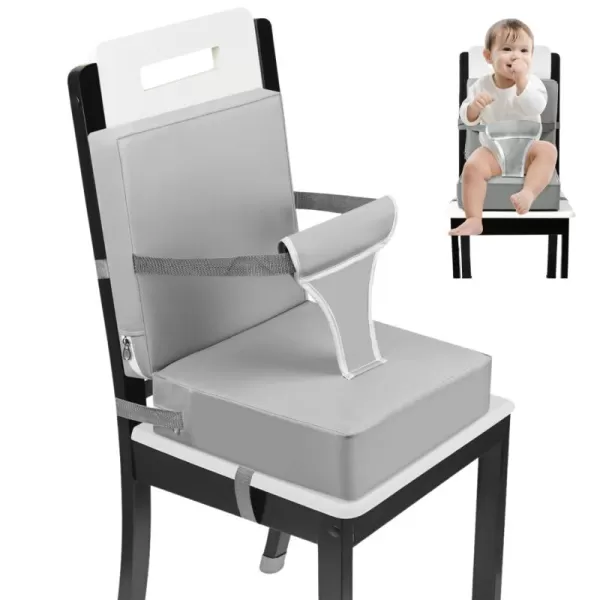 PandaEar Toddler Booster Seat for Dining Table Portable Increasing Booster Cushion with Backrest ampamp Adjustable Seat Belt for Kids Children NonSlip Bottom Grey