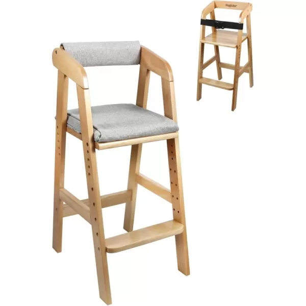 PandaEar Wooden High Chair for Toddlers Adjustable Child Highchair Feeding Chair with Removable Cushion ampamp Steps for Kids Dining Eating Studying