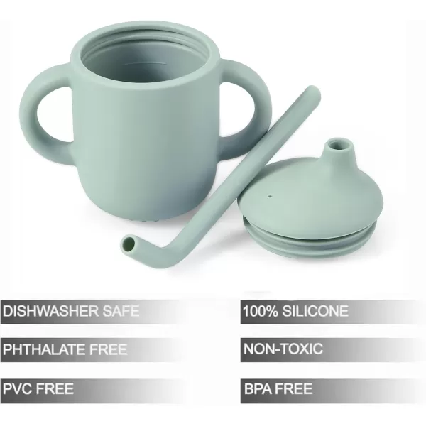 PandaEar 2 Pack 100 Tiny Silicone Drinking Training Cup with Handles ampamp Straw for Baby and Toddler Pink GreenPink Green