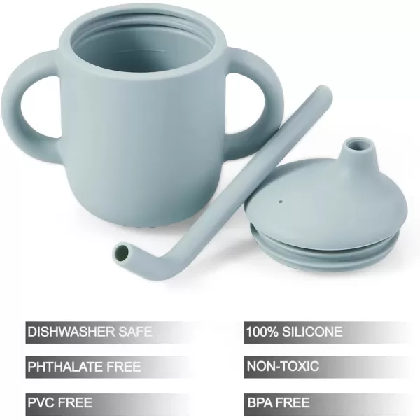 PandaEar 2 Pack 100 Tiny Silicone Drinking Training Cup with Handles ampamp Straw for Baby and Toddler Pink GreenWhite Blue