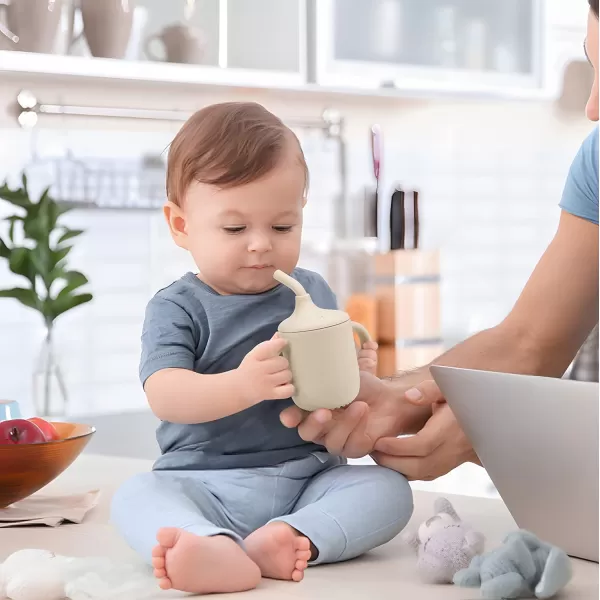 PandaEar 2 Pack 100 Tiny Silicone Drinking Training Cup with Handles ampamp Straw for Baby and Toddler Pink GreenWhite Blue