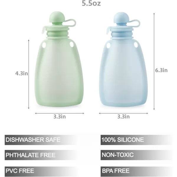 PandaEar 2 Pack Baby Food Pouches ampamp 2 Pack Snack Containers Reusable Silicone Squeeze Pouches ampamp Collapsible Toddler Snack Cups for Toddler Kids BlueampampGreen